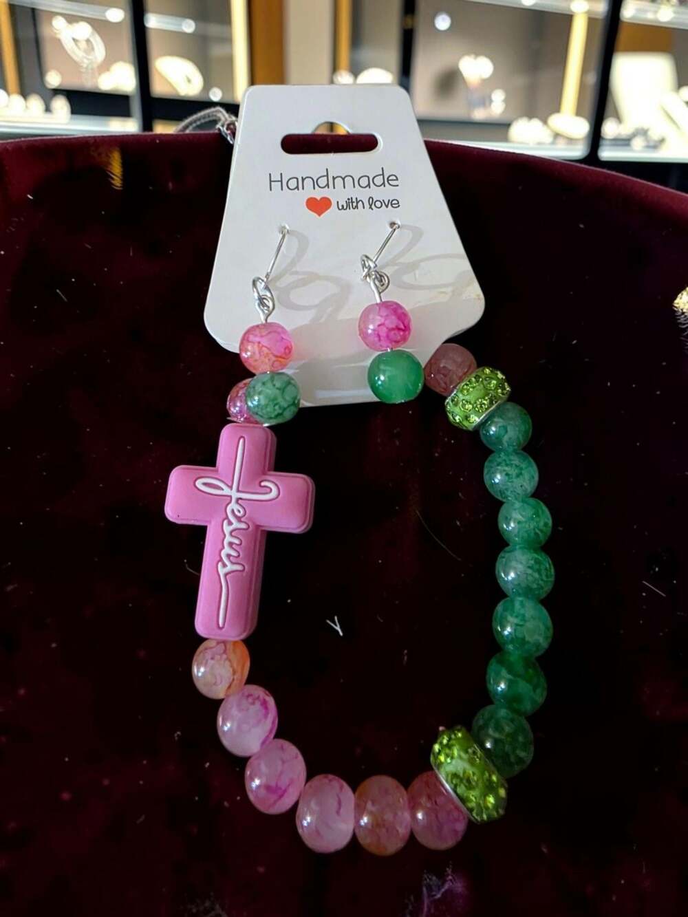 Faith-inspired Cross Beaded Bracelet and earrings